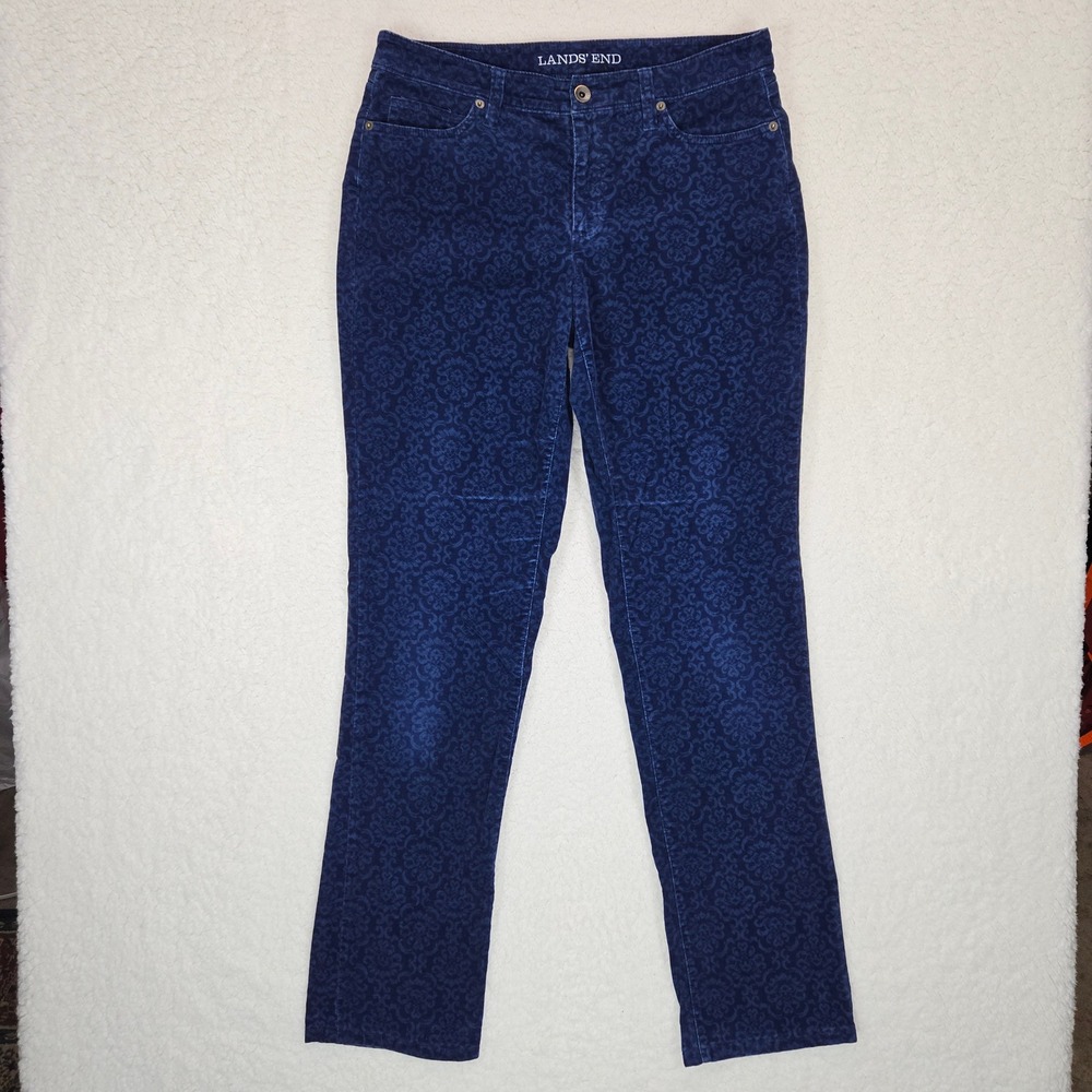 Lands' End Women's Straight Leg Corduroy Pants Size 8 Blue Stretch Fine Wale